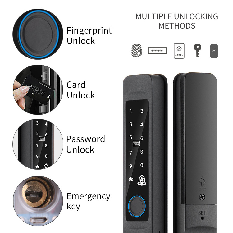 Waterproof IP66 TUYA WIFI Fingerprint Biometric Keyless Glass Door TTLOCK  Digital Aluminum Sliding Smart door lock