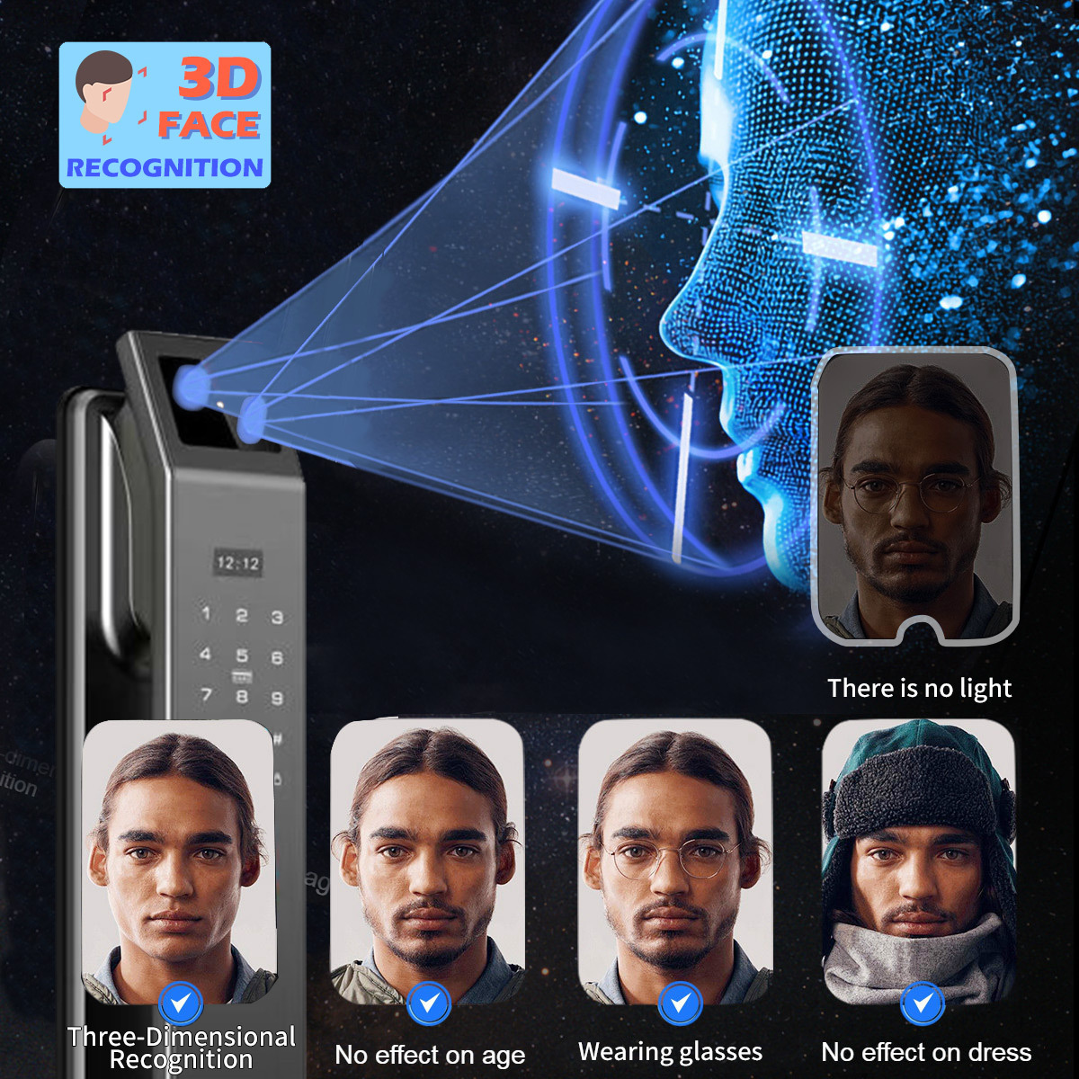 3D Face Recognition WIFI APP Cerradura Inteligente Key Password Card Smart Door Lock Fingerprint Digital Door Lock With Camera