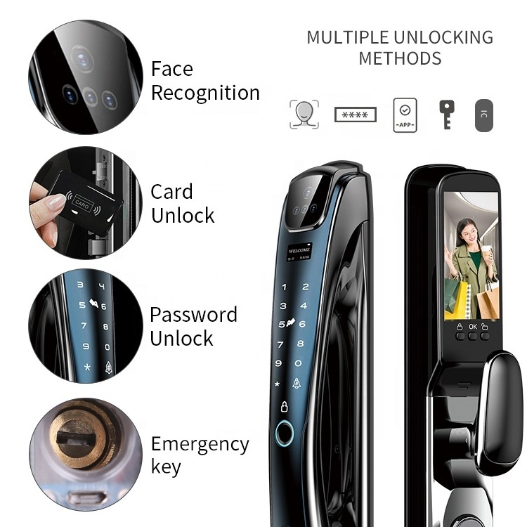 Security Fully Automatic 3D Face Recognition Biometric Fingerprint TUYA WIFI Smart Door Lock Outdoor Digital Keyless Door Lock