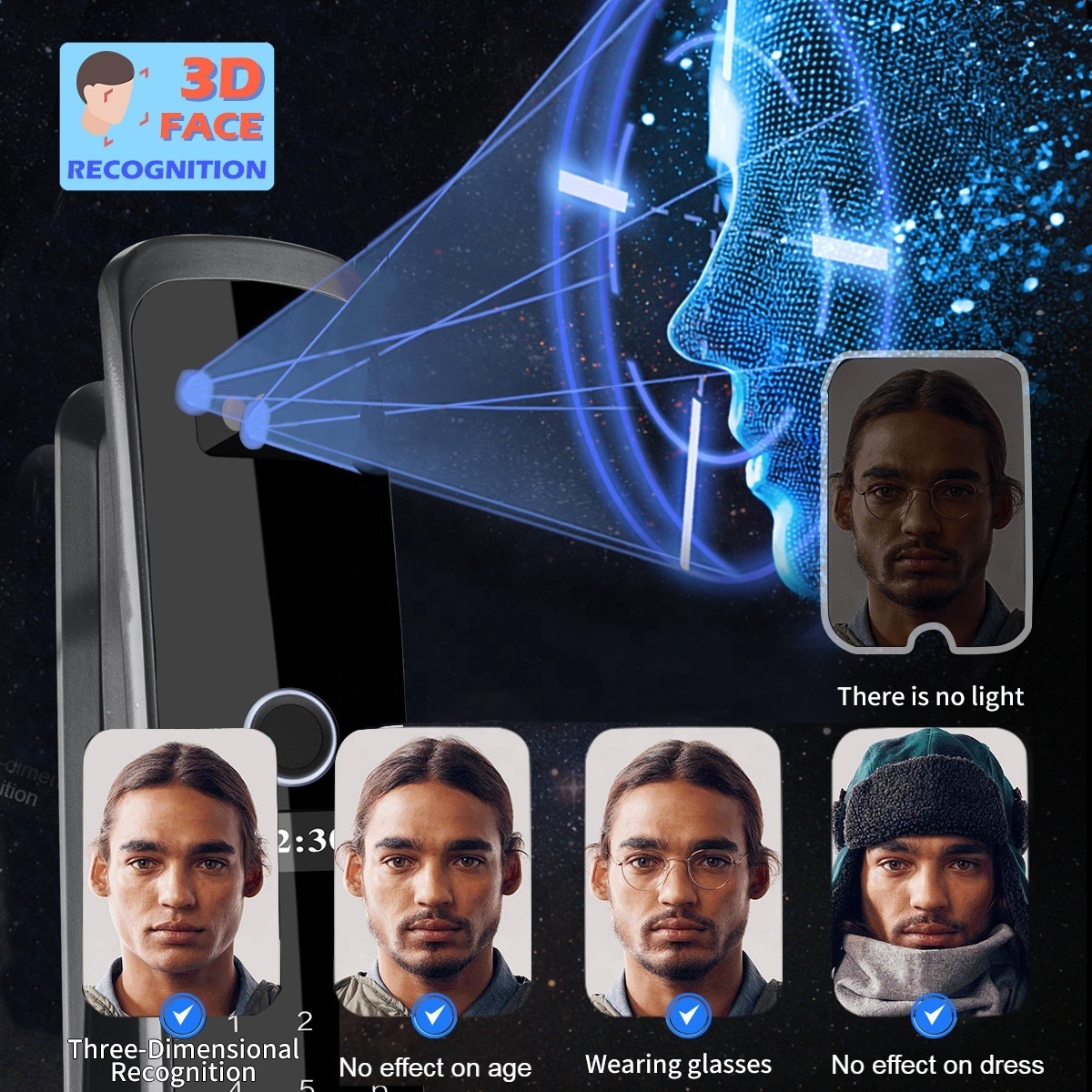 Manufacturer Price  Fully Automatic Digital Lock  Wifi Camera 3D Face Recognition Biometric Fingerprint Smart Door Lock