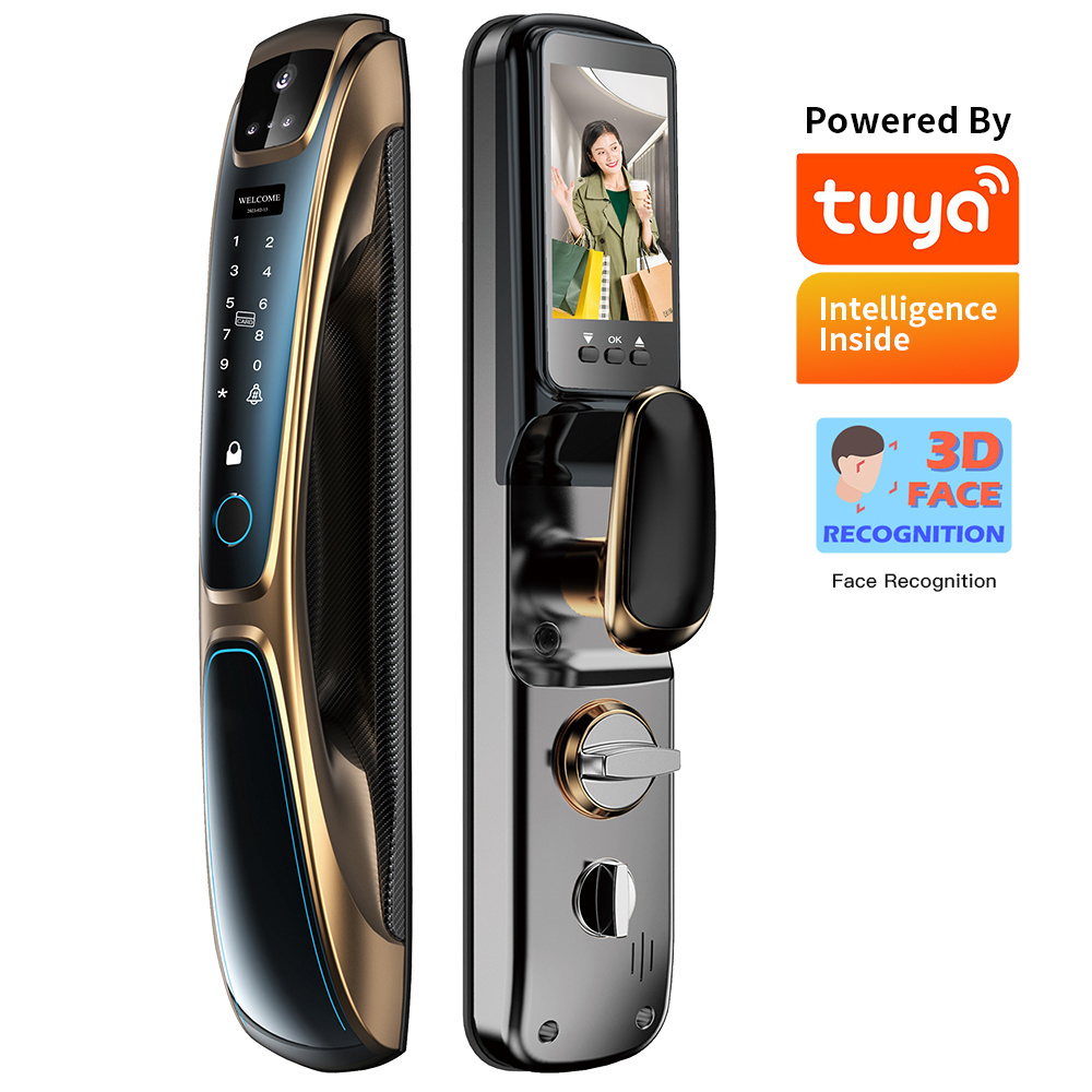 Automatic Fingerprint Electronic Digital Tuya 3D Face Recognition Cards Keys Smart Door Lock Wifi For Home Hotel Apartment