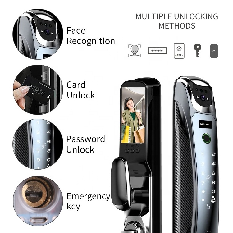 Factory Price Tuya APP WiFi Outdoor 3D Face Recognition Card NFC Smart Door Lock With Camera Fingerprint Door Bell