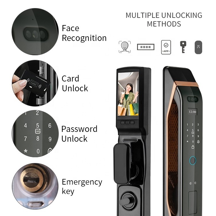 Outdoor 3D Face Recognition Digital Lock Cerradura Wifi Cameras Biometric Fingerprint Security Intercom Smart Door Lock