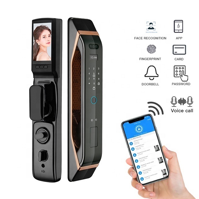 Outdoor 3D Face Recognition Digital Lock Cerradura Wifi Cameras Biometric Fingerprint Security Intercom Smart Door Lock