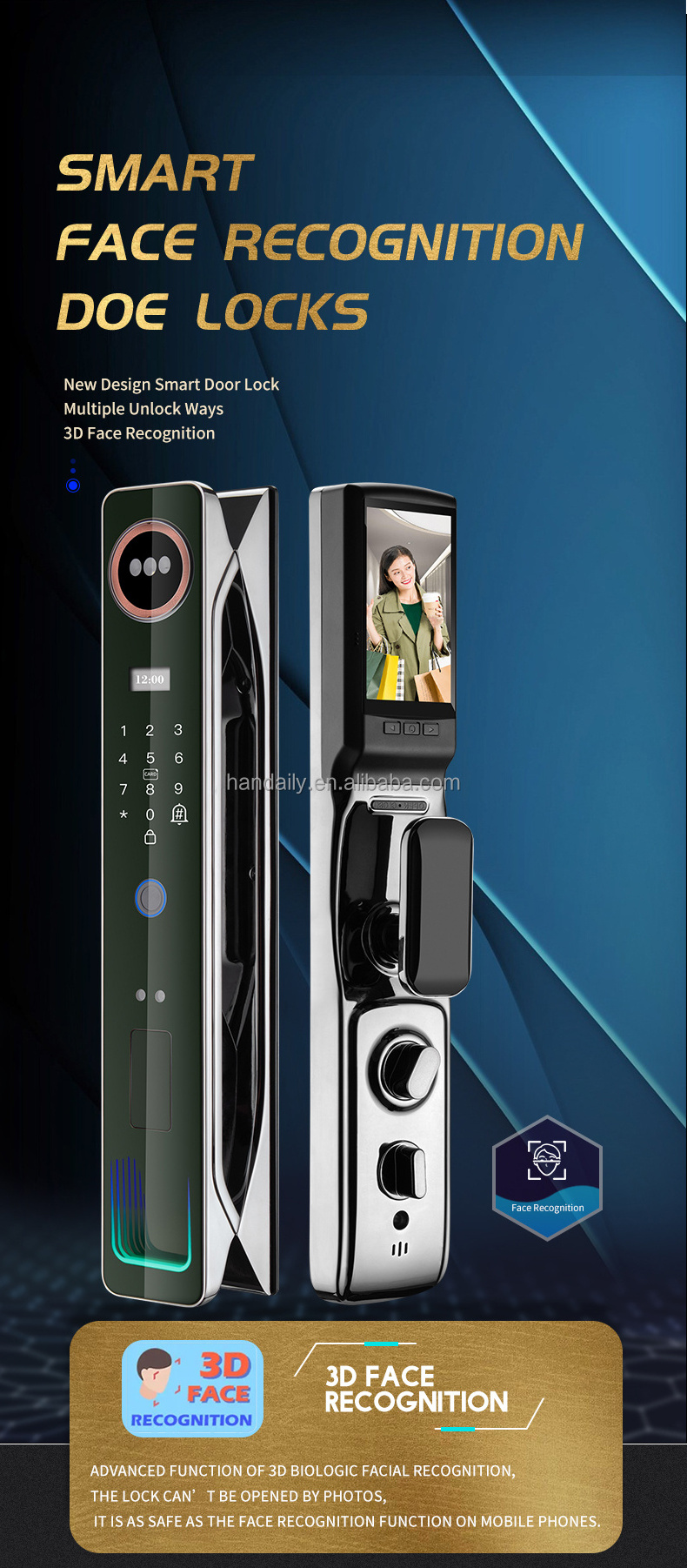 Face Recognition Digital Door Lock Biometric Fingerprint RFID Intelligent Security Video Intercom Push Pull Smart Door Lock