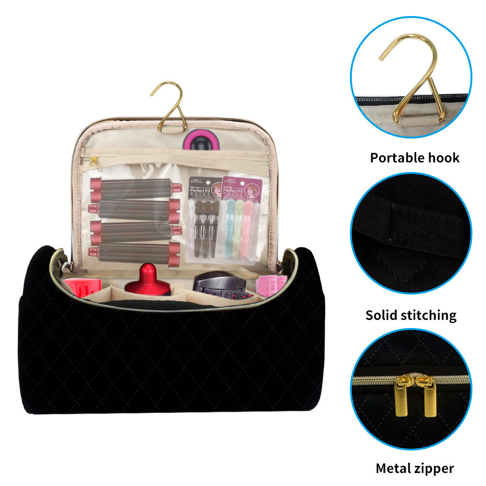 New velvet large capacity Nordic wind travel zipper storage portable hook styling hair curler hair dryer storage bag