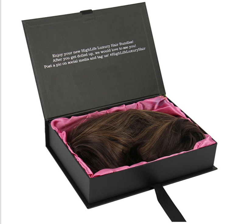 Custom Logo Luxury Hair Bundles Packaging Box with Satin Weave Hair Accessories  Hair Extension Packaging Box Wig Packaging