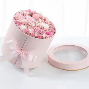 recyclable round flower box with pvc windows  customized shape and size gift box