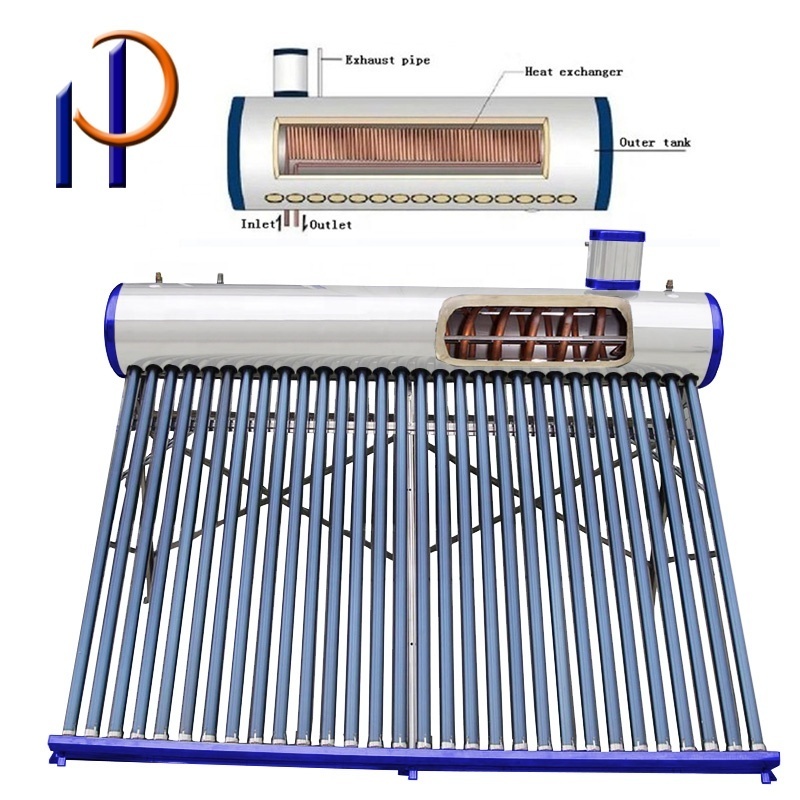 Manufacturer Price Preheated Solar Water Heater Evacuated Tube Stainless Steel Pressurized Home 100 Plastic CB Blue Freestanding