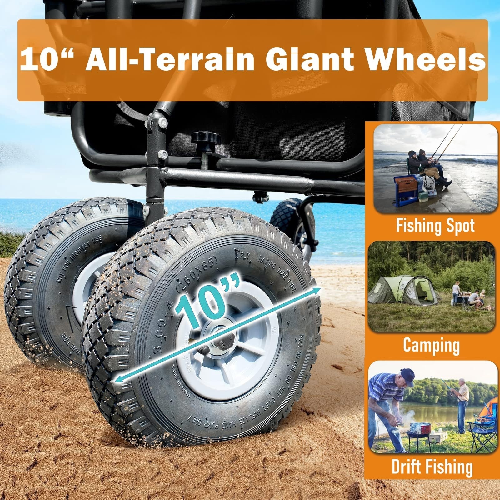 Collapsible Heavy Duty Foldable Frame Wagons Carts All-Terrain 550lbs Load With 5 Fish Holders