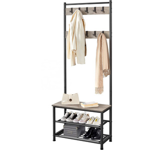 Removable Hooks Household Metal Free Standing 3 In 1 Hallway Entryway Coat Rack Shoe Bench Cabinet Design Shoe Rack