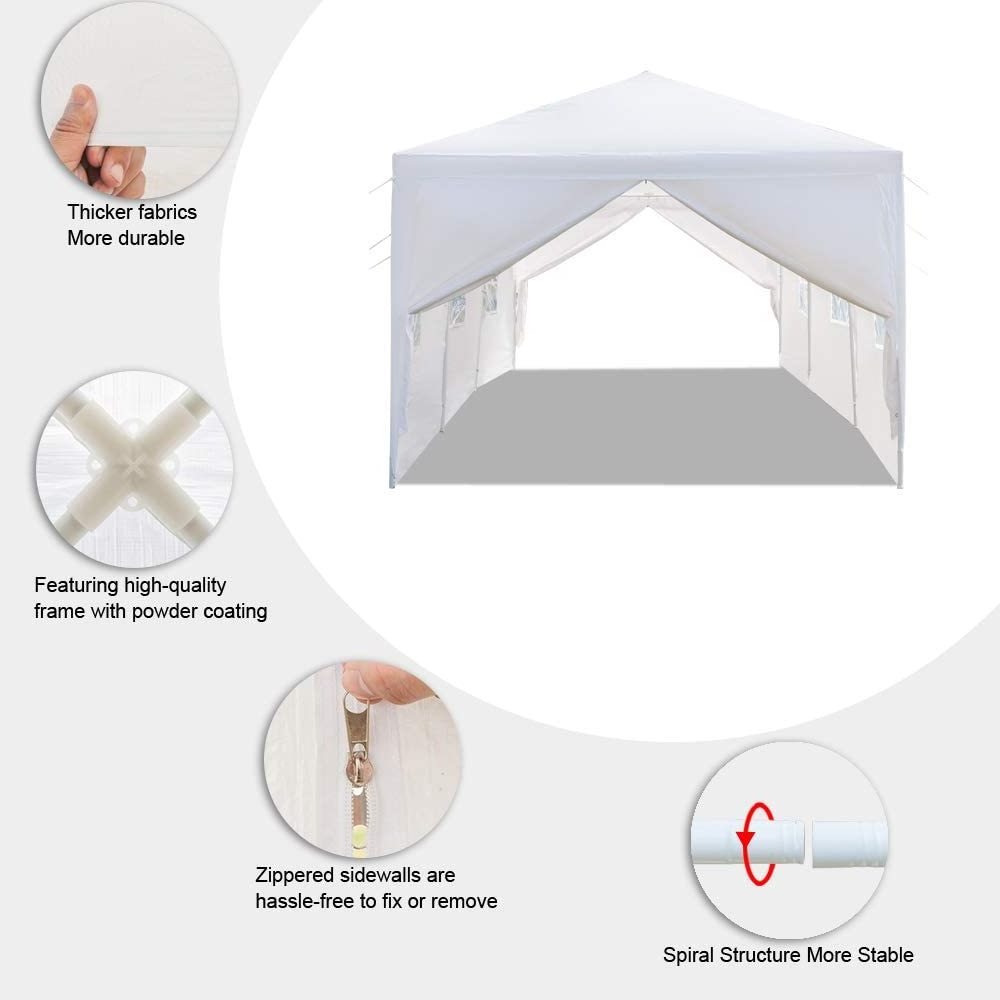 10' x 30' Outdoor Gazebo Weather Protection Heavy Duty Pop Up Canopy Party Tent with 4 Removable Sidewalls and Carry Bag