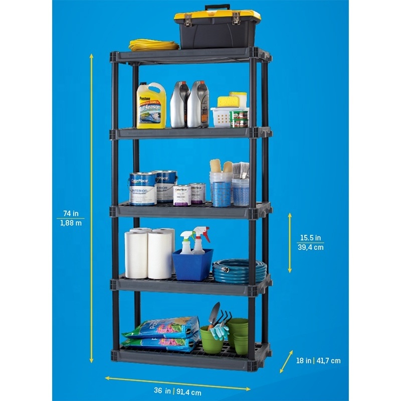 Heavy Duty 5 Level Garage Freestanding Storage Stackable Plastic Shelving