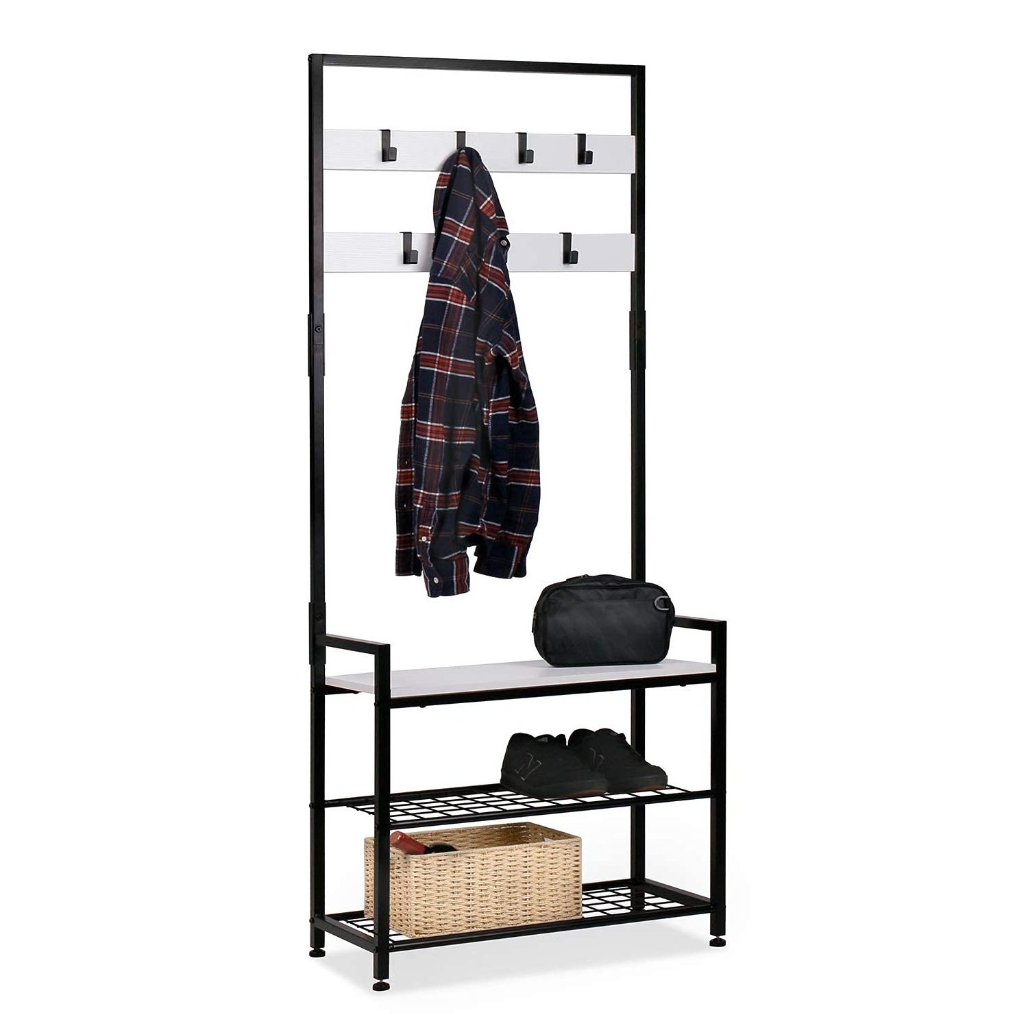 Home Storage Furniture Entry Coat Rack Wall Mount Wooden Metal Standing Coat Rack Hall Tree Shoe Bench Clothes Rack With Hook