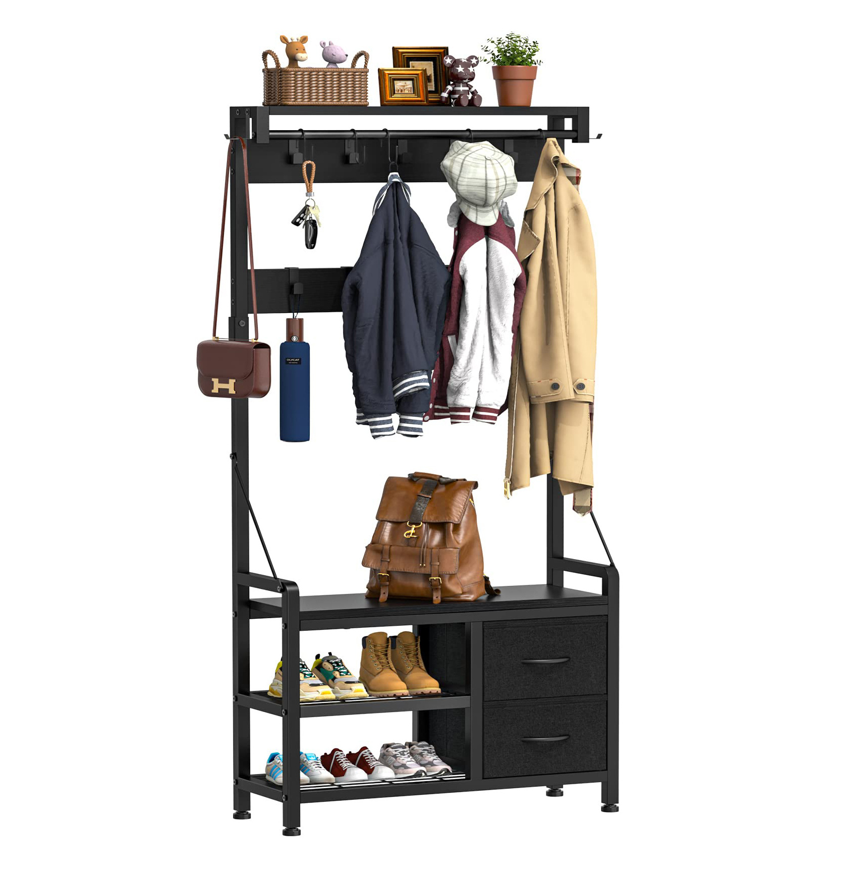 Wholesale Customized 3-In-1 Metal Coat Rack Stand Saves Space Home Clothes Storage Hall Tree Hallway Coat Rack