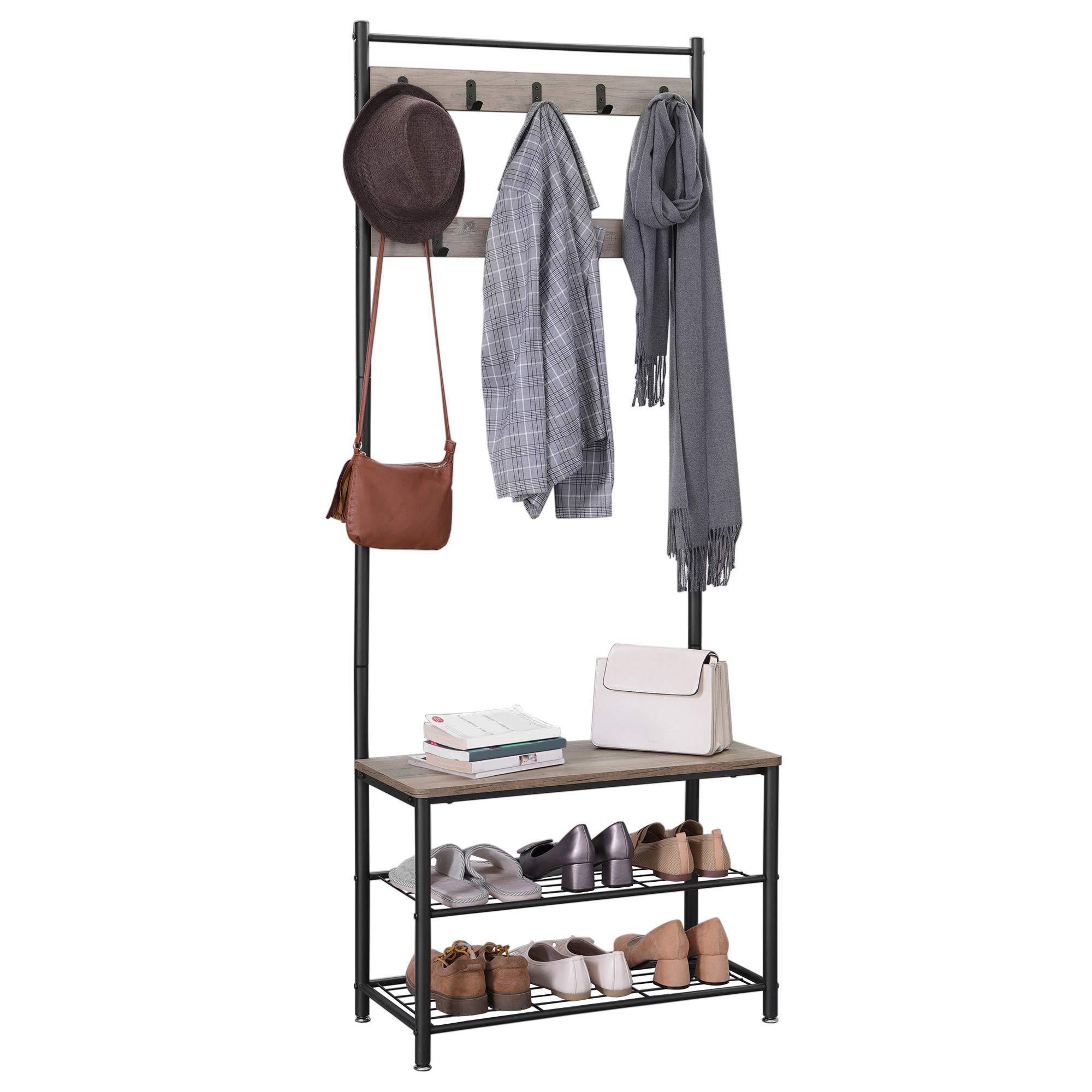 Multifunctional 3-In-1  Hallway Coat Rack Metal Hooks Clothes Hanger Wall Mounted Entry Coat Rack With Shoe Storage Bench