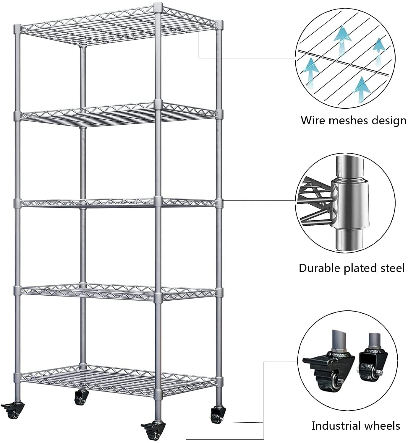 Home Kitchen Oganize Display Chrome Wire Shelf Heavy Duty Adjustable Storage Shelf Rack Pantry Utility Chrome Shelf