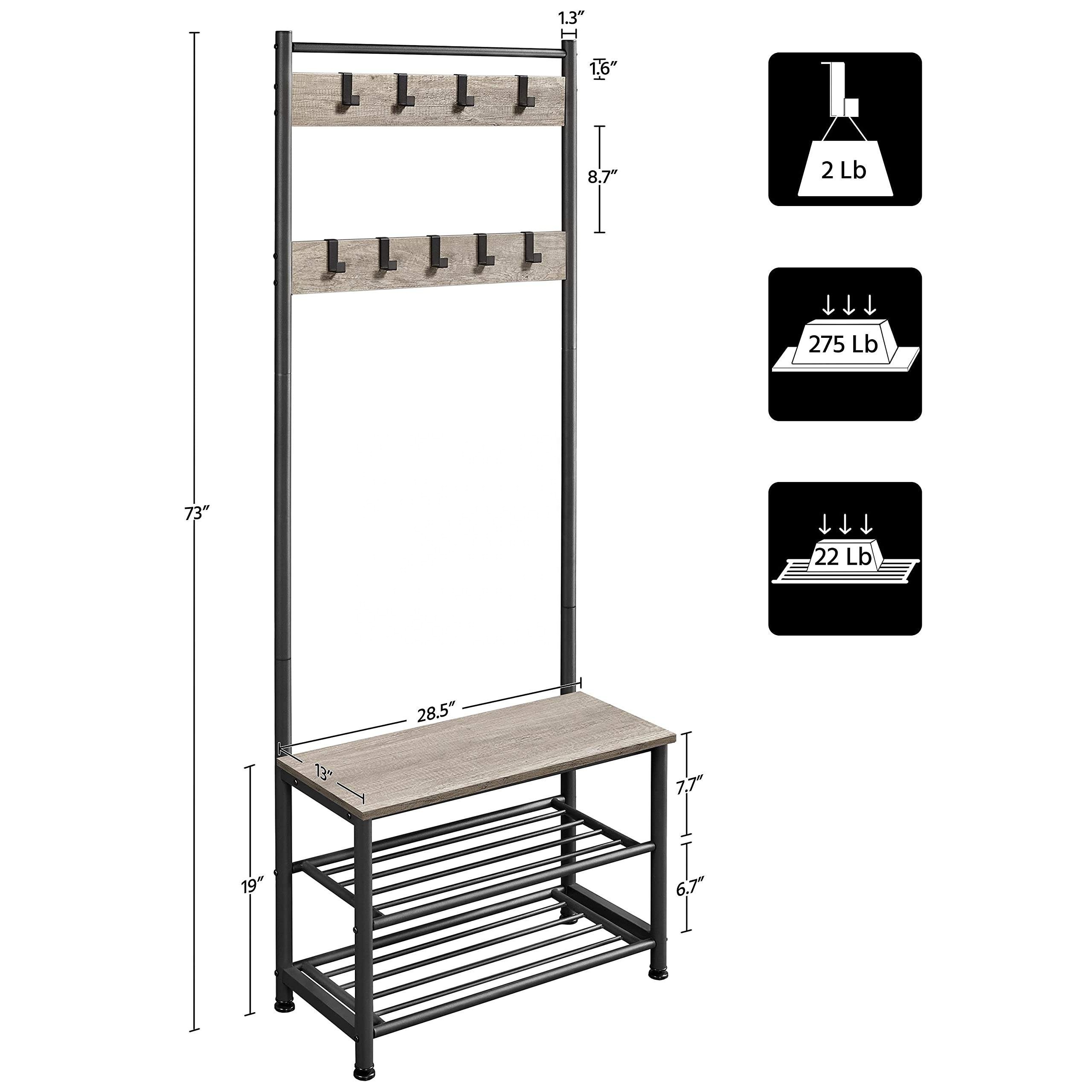 Household 3-In-1 Entryway Wall Coat Rack Hanger Shoe Bench Free Standing Hall Tree Metal Frame Coat Rack With Hooks