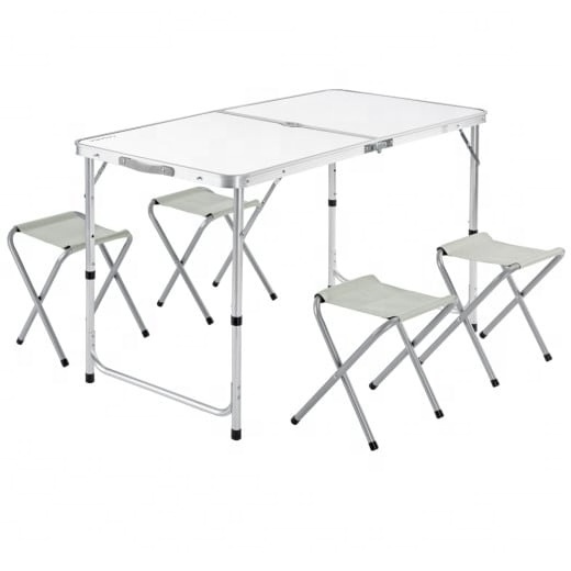 Outdoor Furniture Camping Aluminum Table And Chair Set Foldable Portable Lightweight Folding Tables & Chairs With Umbrella Hole