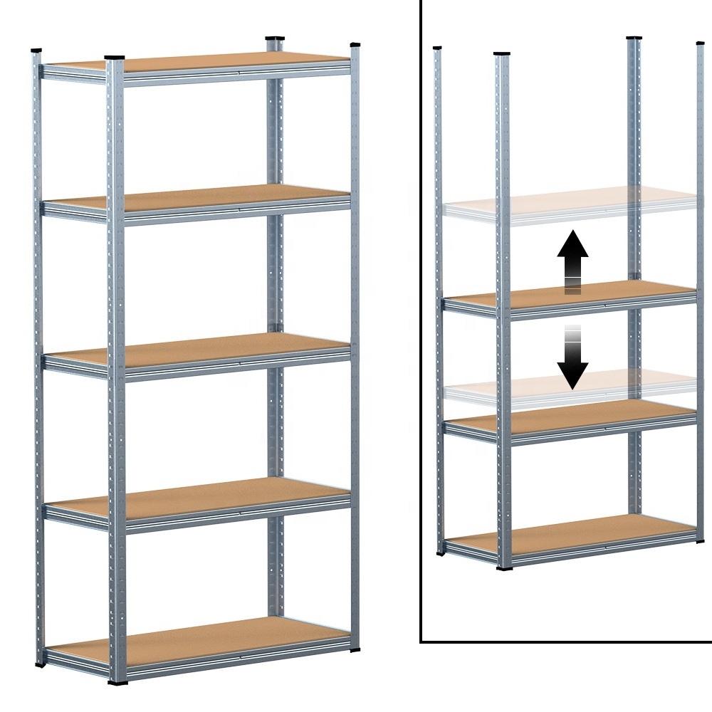 Industrial Metal Adjustable Assembly Warehouse Shelf Rack Heavy Duty 5 Tier Shelf Galvanized Garage Shelving Unit Steel Shelves