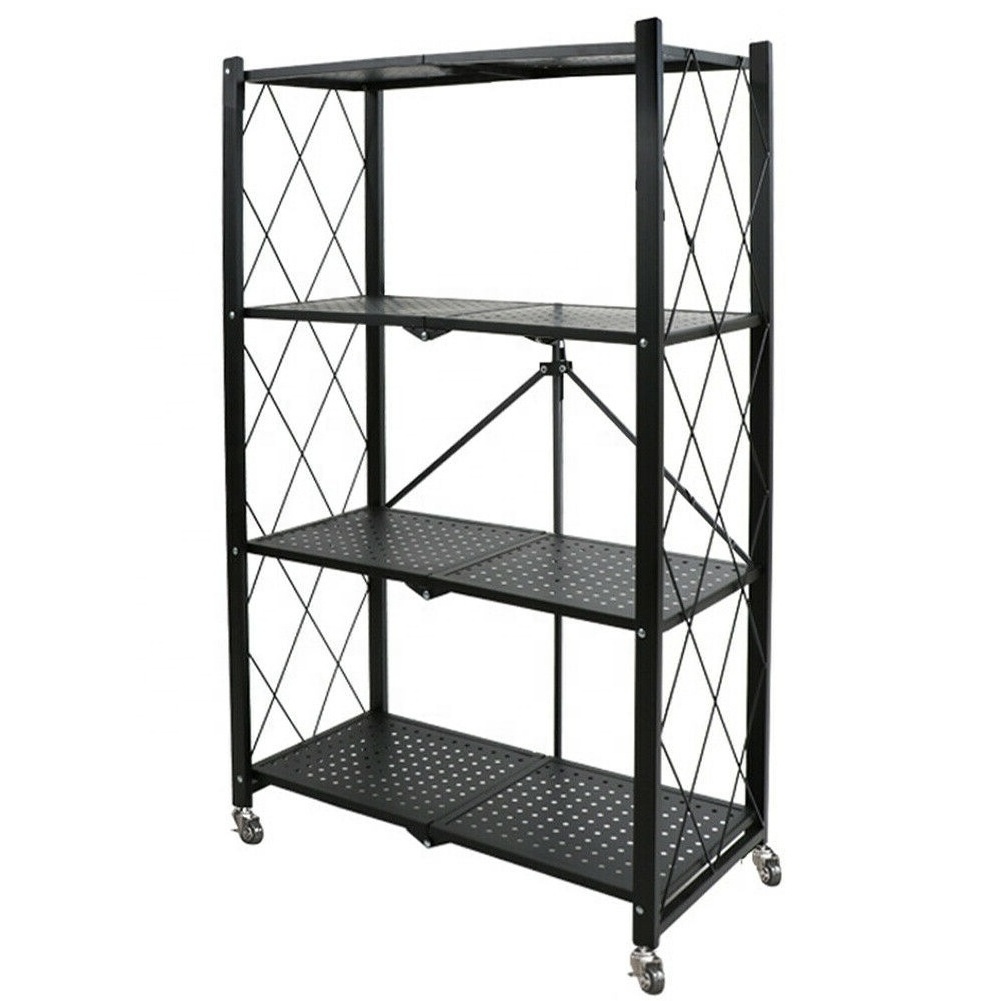 4 Tier Foldable Shelving Unit Folding Shelves Heavy Duty Storage Shelving Metal Shelf Standing Shelves Units For Home