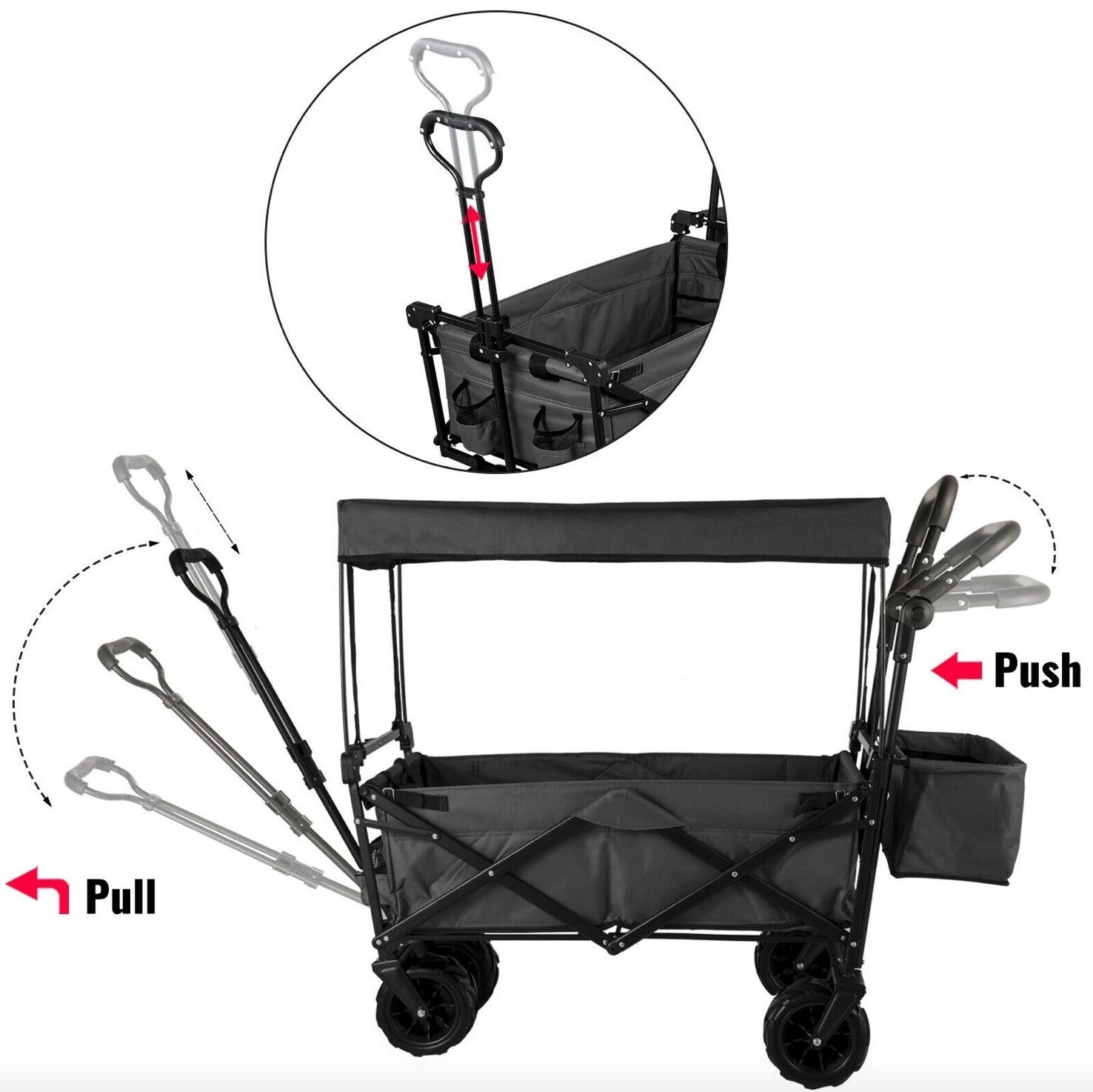 Collapsible Folding Outdoor Utility Garden Wagon Trolley Camping Portable Adjustable Wagon Cart With Canopy