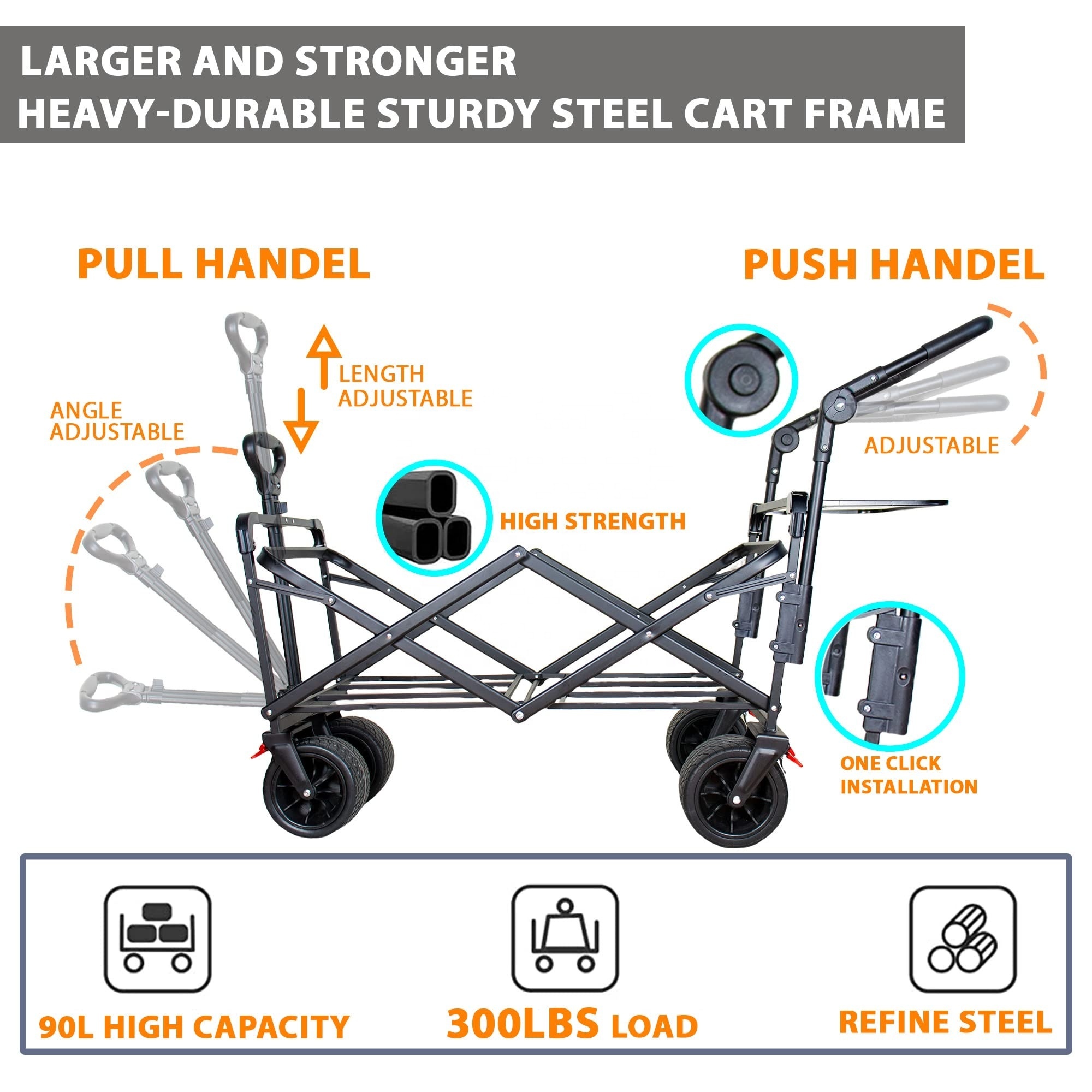 Collapsible Folding Outdoor Utility Garden Wagon Trolley Camping Portable Adjustable Wagon Cart With Canopy