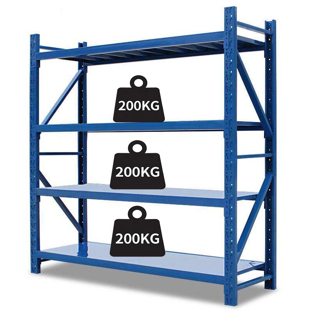 Easy-Install Height Adjustable Heavy Duty 4 Layers Industrial Iron Shelf Warehouse Stackable Metal Shelves For The Garage