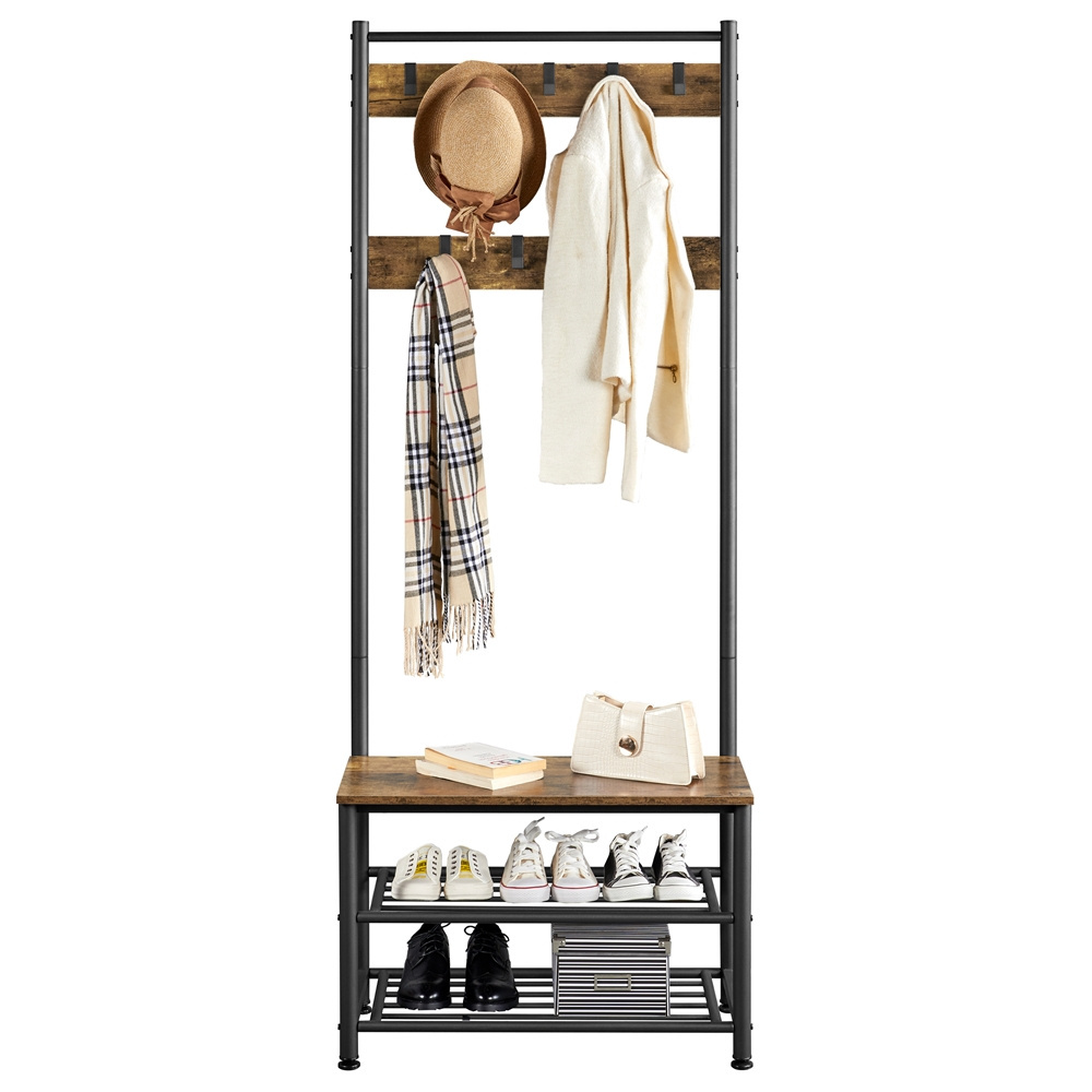 Wood Clothes Hanger 3-In-1 Hall Tree Entryway Shoe And Coat Rack Household Shelf Hallway Coat Rack With Shoe Storage