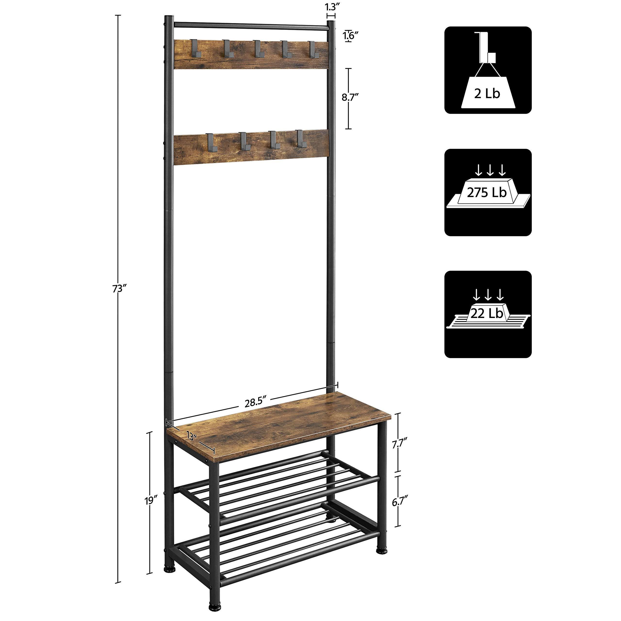 Entryway Hall Tree Coat Rack 3 In 1 Design Metal Vertical Coat Shoe Rack Home Storage Clothes Shoe Rack With Coat Hanger