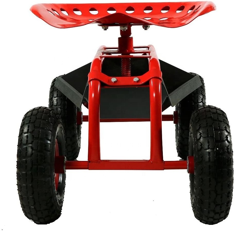 Removable Lightweight Stackable metal Garden Tractor Work Seat Tool Storage Cart Garden Work Trolley Cart With 4 Wheels