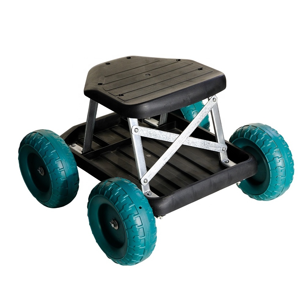 Lightweight Stackable Durable Plastic Rolling Garden Work Seats Outdoor Furniture Tool Storage Seating With 4 Wheels