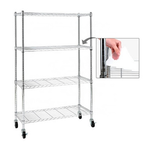 Heavy Duty Movable Chrome Wire Rack 4 Tier Shelf Adjustable Steel Chrome Racking Wire Shelving