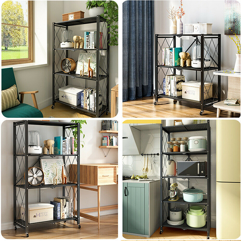 5 Tier Heavy Duty Removable Folding Storage Rack Kitchen Foldable Shelving Unit Bathroom Home Organizer Shelves With Wheels