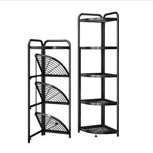 Home Furniture Lightweight Bathroom Kitchen Corner Folding Shelf Rack Space Saving Metal Stackable Foldable Display Shelves