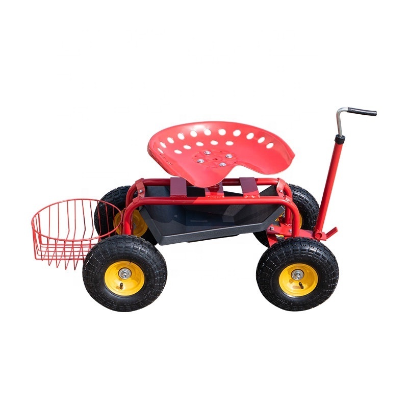 Lightweight Metal Frame Stackable Rolling Garden Seat Cart Tool Storage metal Movable 4 Wheeled Gardening Seat