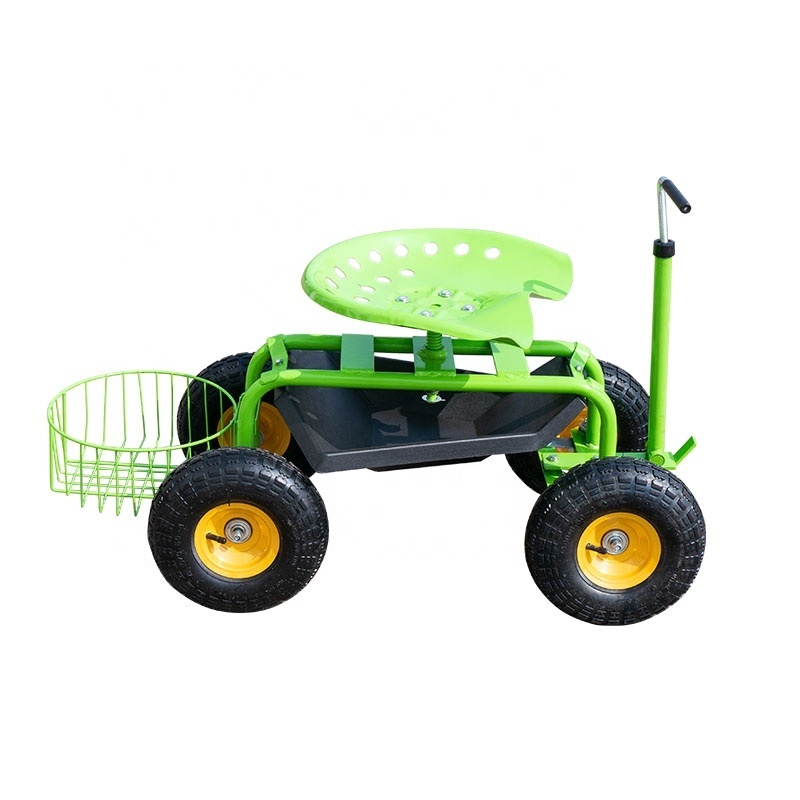 Metal Frame Lightweight Sturdy Stackable Steerable Rolling Work Seat Garden Stool Working Cart With Seat And Wheels