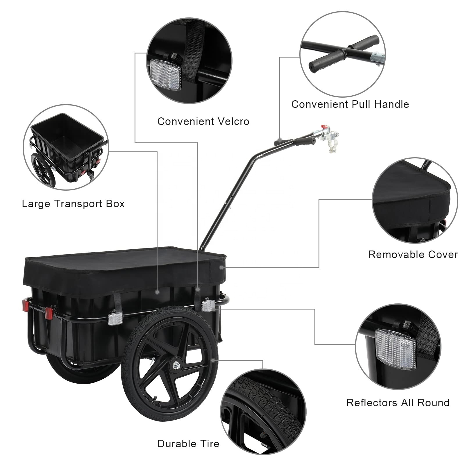 Durable Secure Plastic Box Metal Frame 50Kg Load Capacity Farming Travel Big Cargo Bike Trailer Camper Bicycle Trailer