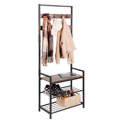 Household Modern Free Standing Entryway Coat Rack Clothes Hanger Hall Tree Shoe Bench Hallway Coat Rack Hanger