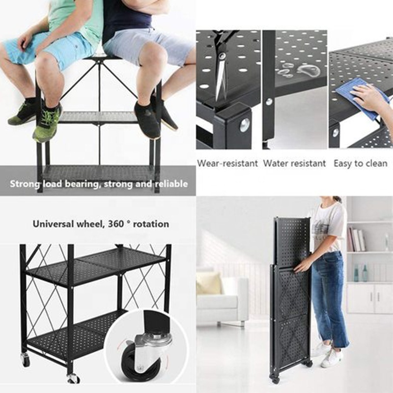 5 Tier Heavy Duty Removable Folding Storage Rack Kitchen Foldable Shelving Unit Bathroom Home Organizer Shelves With Wheels