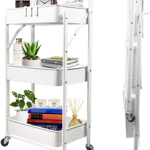 Multifunction Collapsible Bathroom Storage Rack Household Metal Wire Shelf Rolling Compact Folding Cart Kitchen Trolley