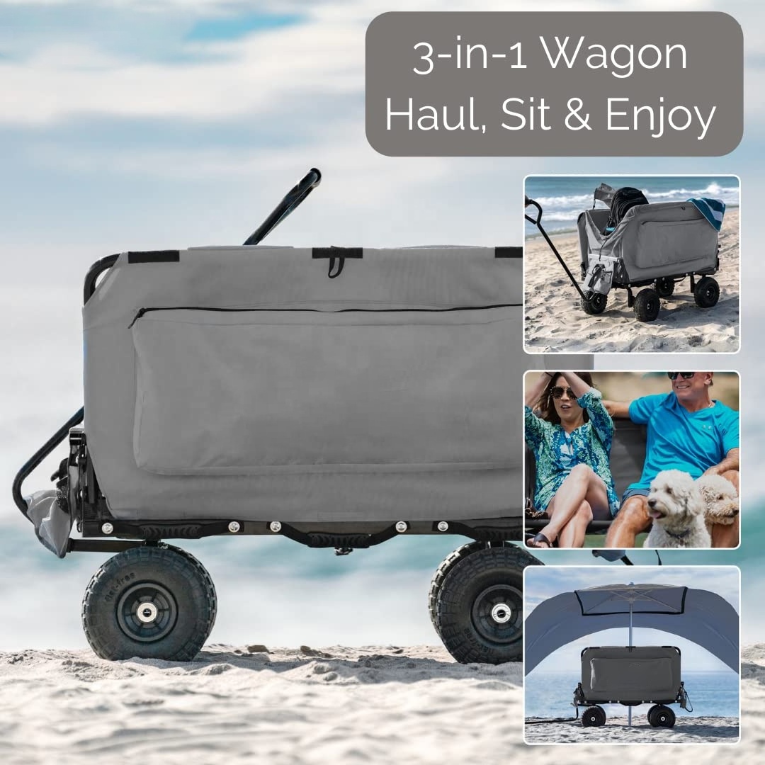 Integrated 3-in-1 Design The Lounge Wagon Folding Chaise Lounge Wagon Ultimate Beach Wagons Sports Beach Cart with Seat