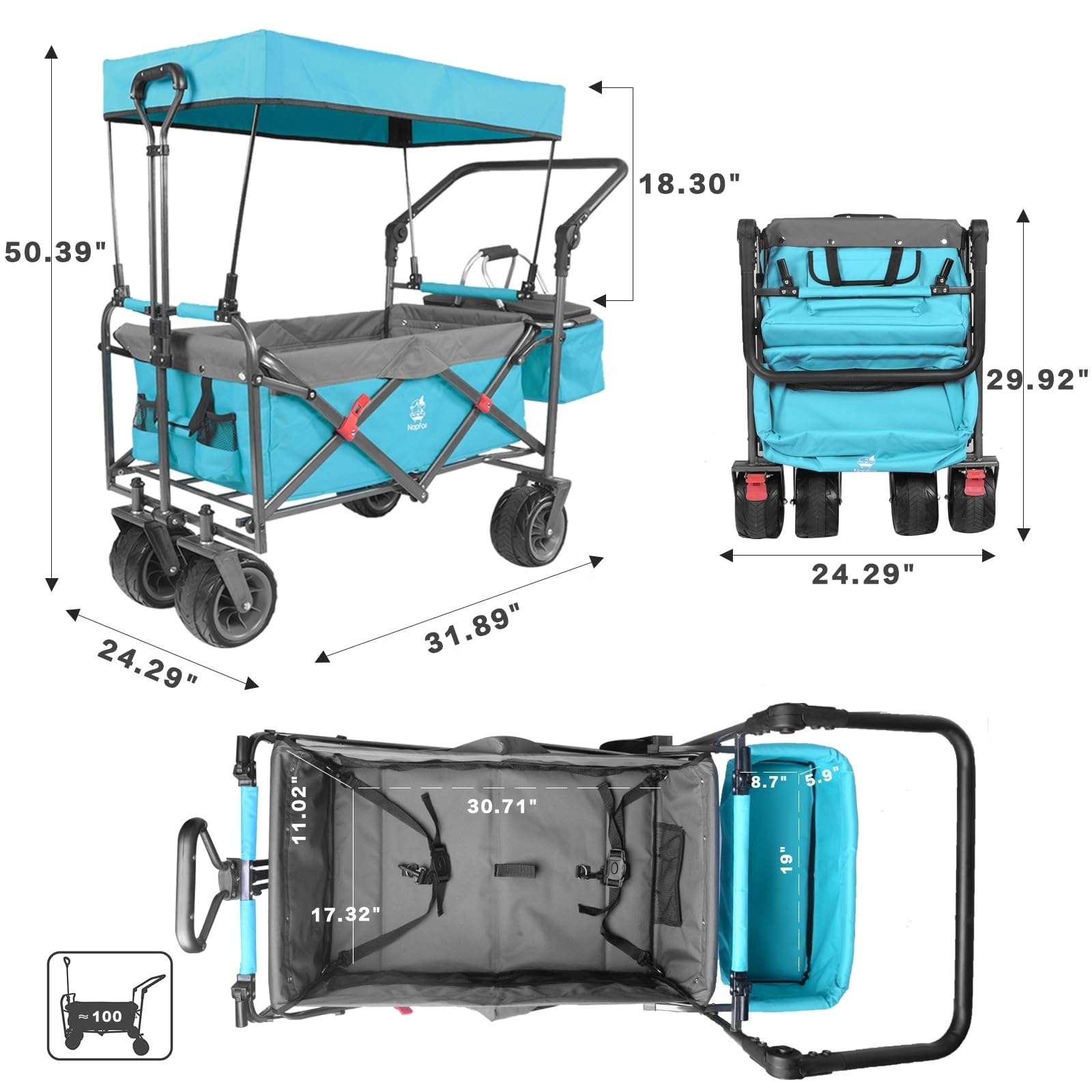 Collapsible Folding Wagon Cart Utility Garden Service Wheel Folding Wagon Cart Large Capacity Foldable Sport Wagon With Wheels