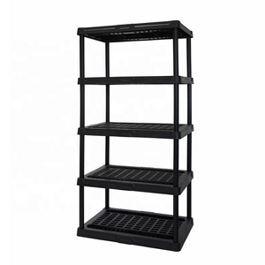 Supermarket 5 Tier Plastic Black Shelving Shed Heavy Duty Storage Stackable Unit