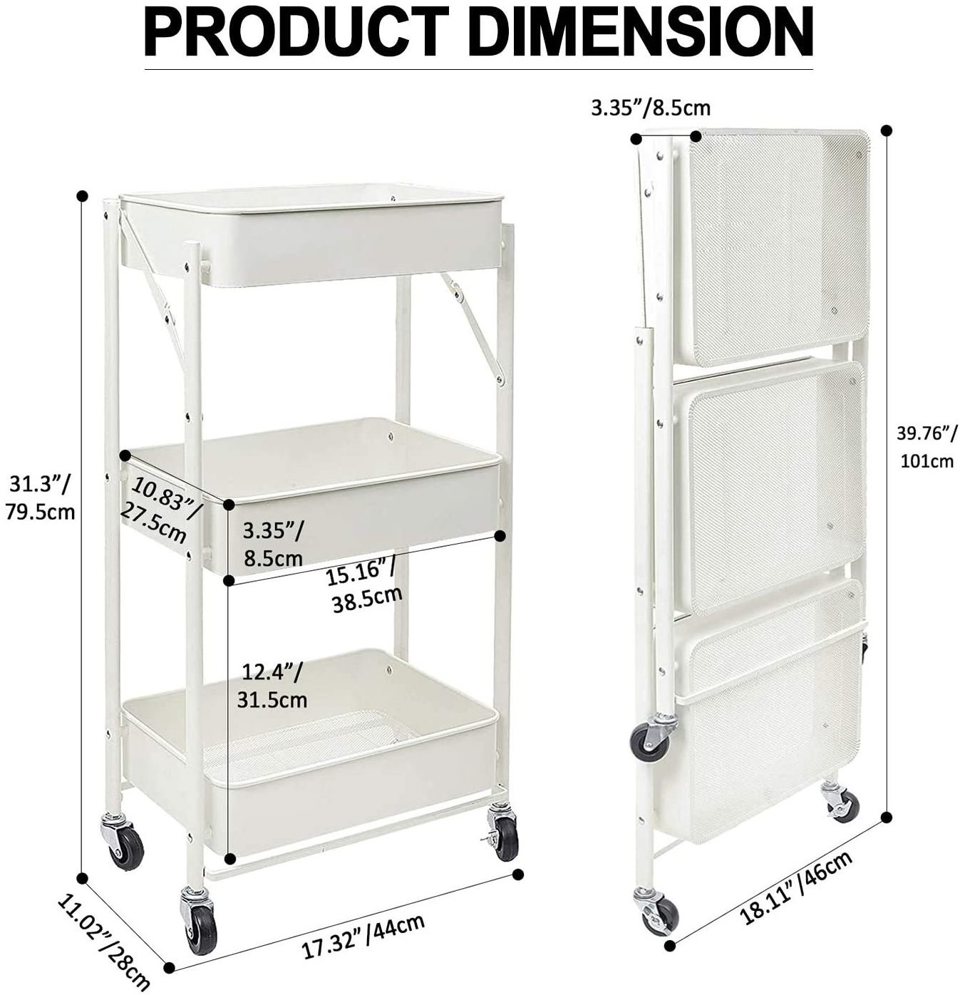 Multifunction Collapsible Bathroom Storage Rack Household Metal Wire Shelf Rolling Compact Folding Cart Kitchen Trolley