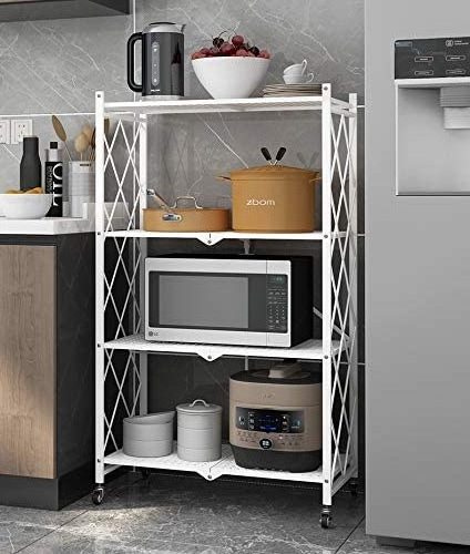 Folding Storage Rack Home Storage Foldable Kitchen Display Rack Shelf with Wheels Kitchen Organizer Shelf