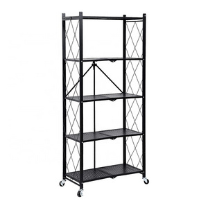 5 Tier Heavy Duty Removable Folding Storage Rack Kitchen Foldable Shelving Unit Bathroom Home Organizer Shelves With Wheels