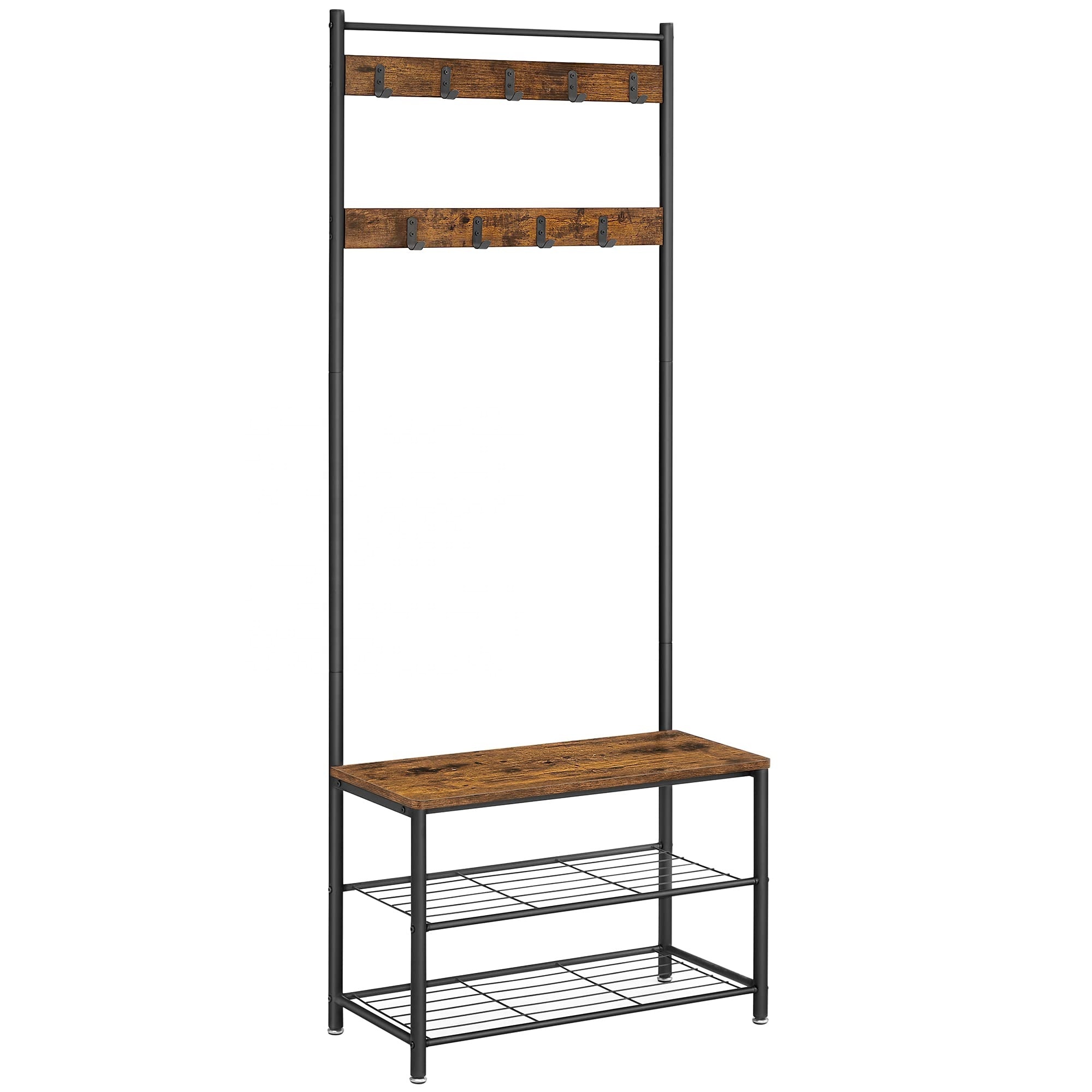 Hall Tree Standing Modern Hallway Tree Shoe Hat Storage Rack Bench 3-In-1 Coat Racks With Removable Hooks