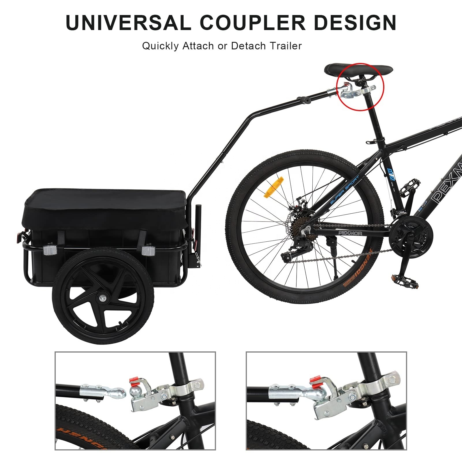 Durable Sturdy Lightweight Anti-Rust Metal Frame Cargo Trailer Bike Camper 50Kg Load Capacity Off Road Motorcycle Trailer