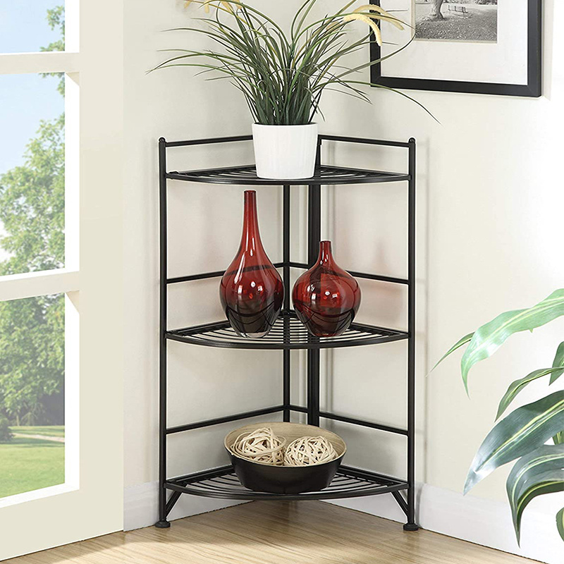 Home Furniture Lightweight Bathroom Kitchen Corner Folding Shelf Rack Space Saving Metal Stackable Foldable Display Shelves